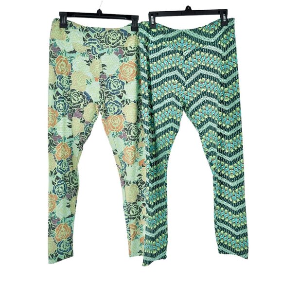 LuLaRoe Leggings Womens Tall & Curvy Green Flowered and Green Kermit - Picture 2 of 7
